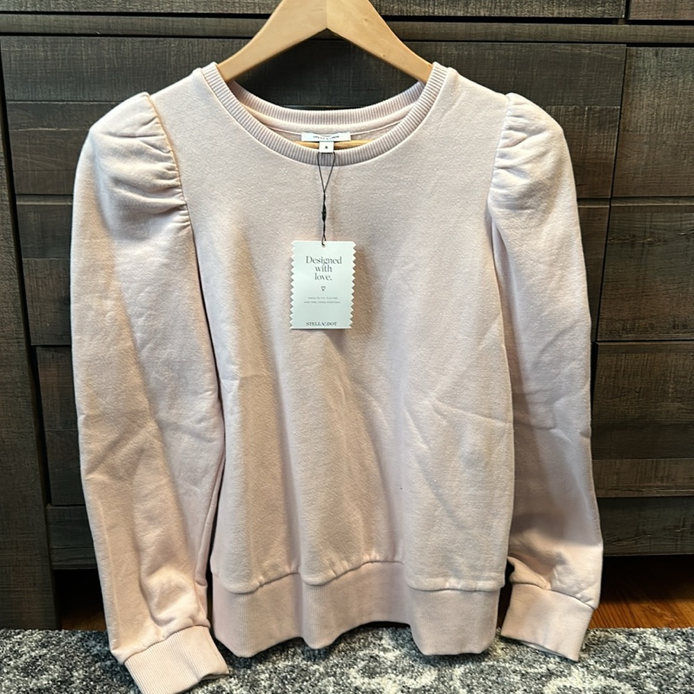 Stella & dot pink ruffle shoulder sweatshirt NWT - size small